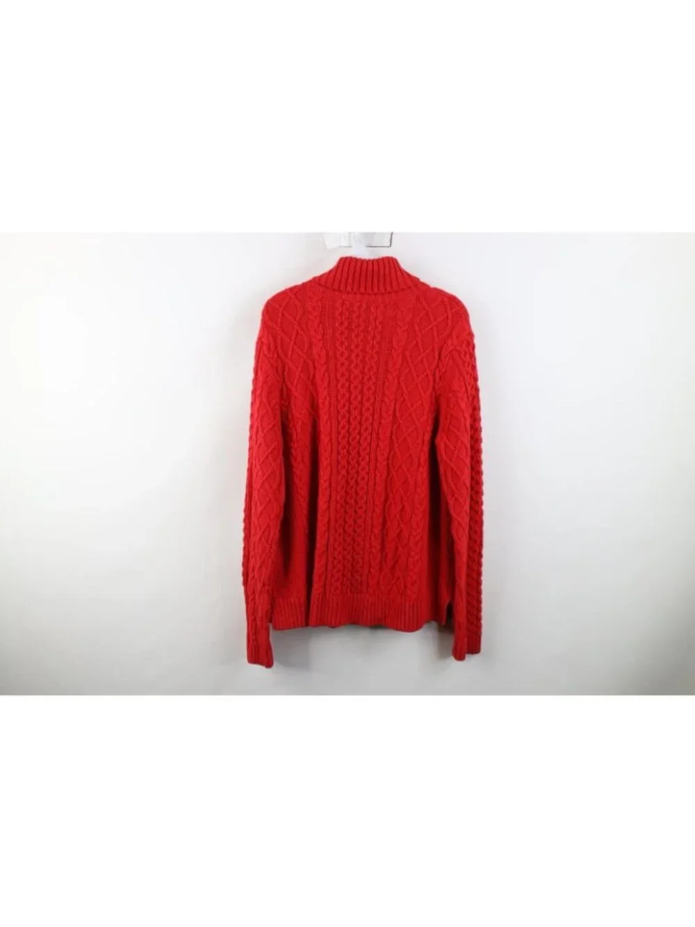 Vintage Lands End Womens XL Chunky Cable Knit Fisherman Turtleneck Sweater Red